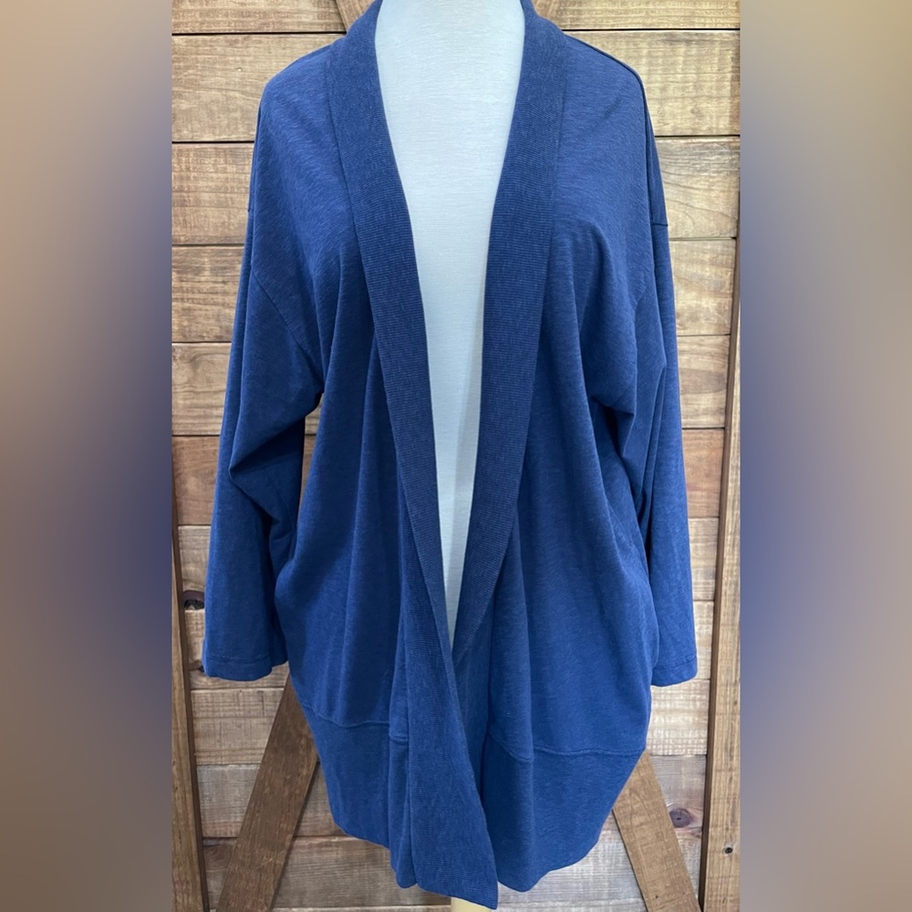 Women's Blue Open Front Over Sized Cardigan-Sweater